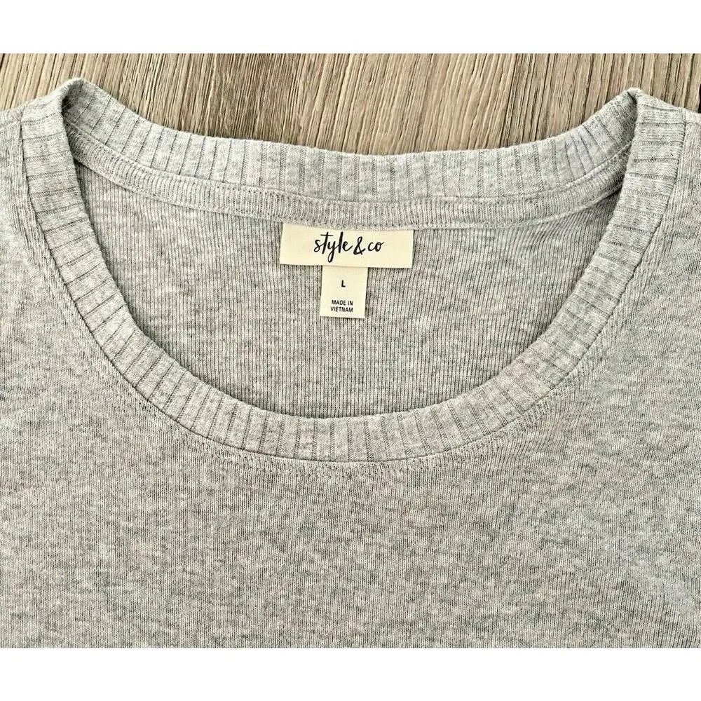 Style & Co Womens Lounge Lt Grey Heather BridgeHem Pullover Sweater Top LARGE